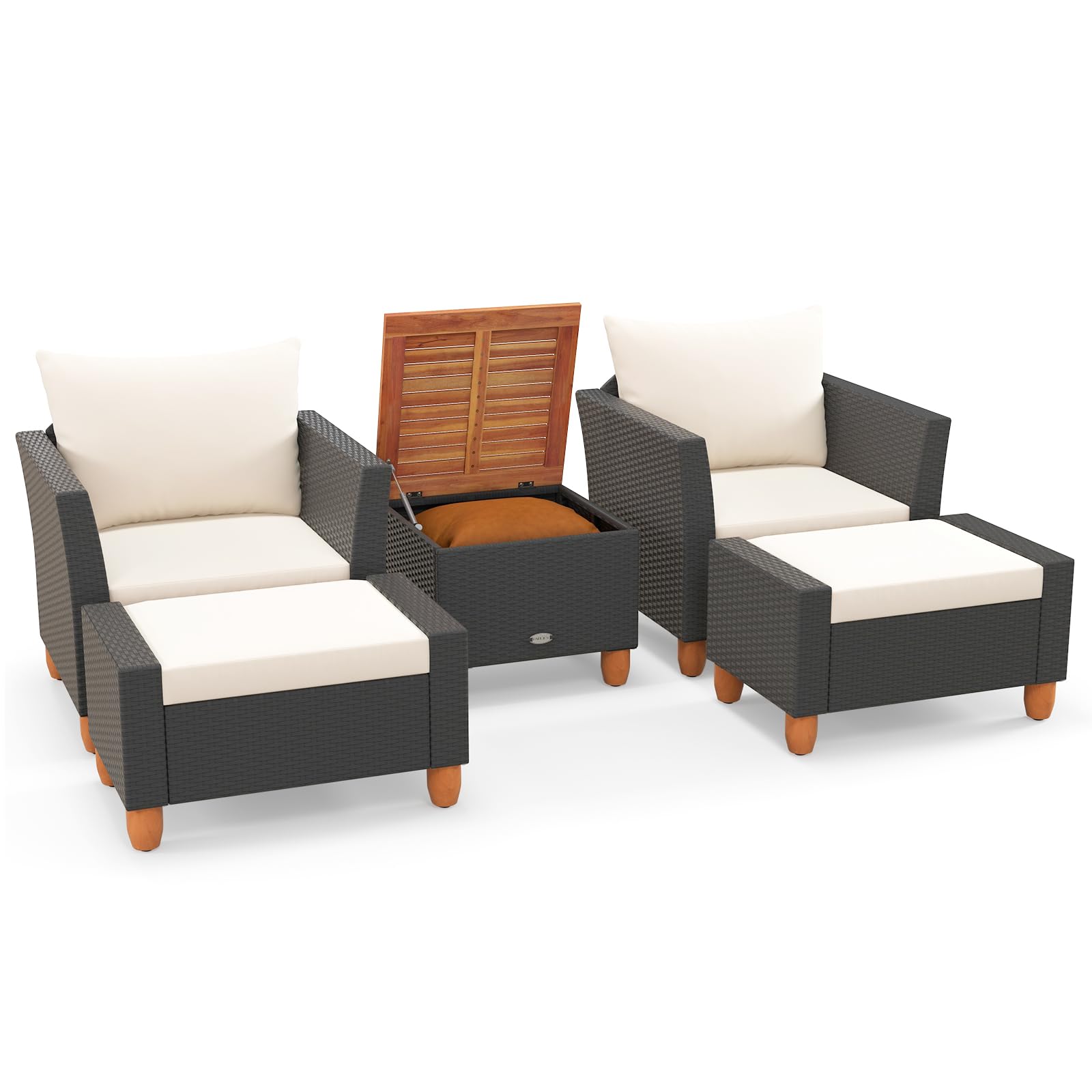 Ensemble de mobilier de jardin Tangkula 5 pièces, chaises en rotin PE avec table de rangement